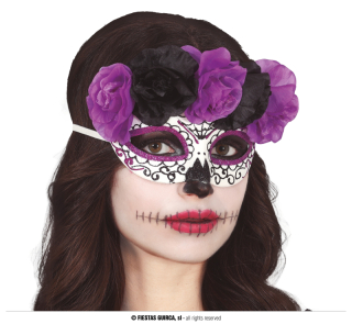Maska catrina černofialová s květy